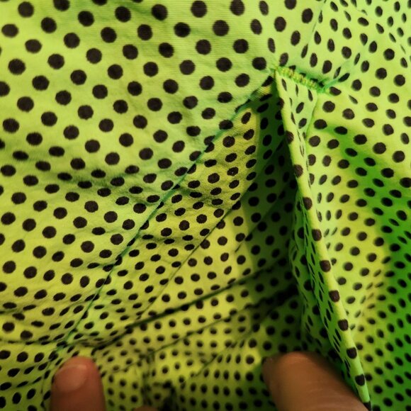 Retro Big Dogs Reversible Fleece Puffer Coat Neon Lime Green Polka Dot Dk Blue - Picture 8 of 16